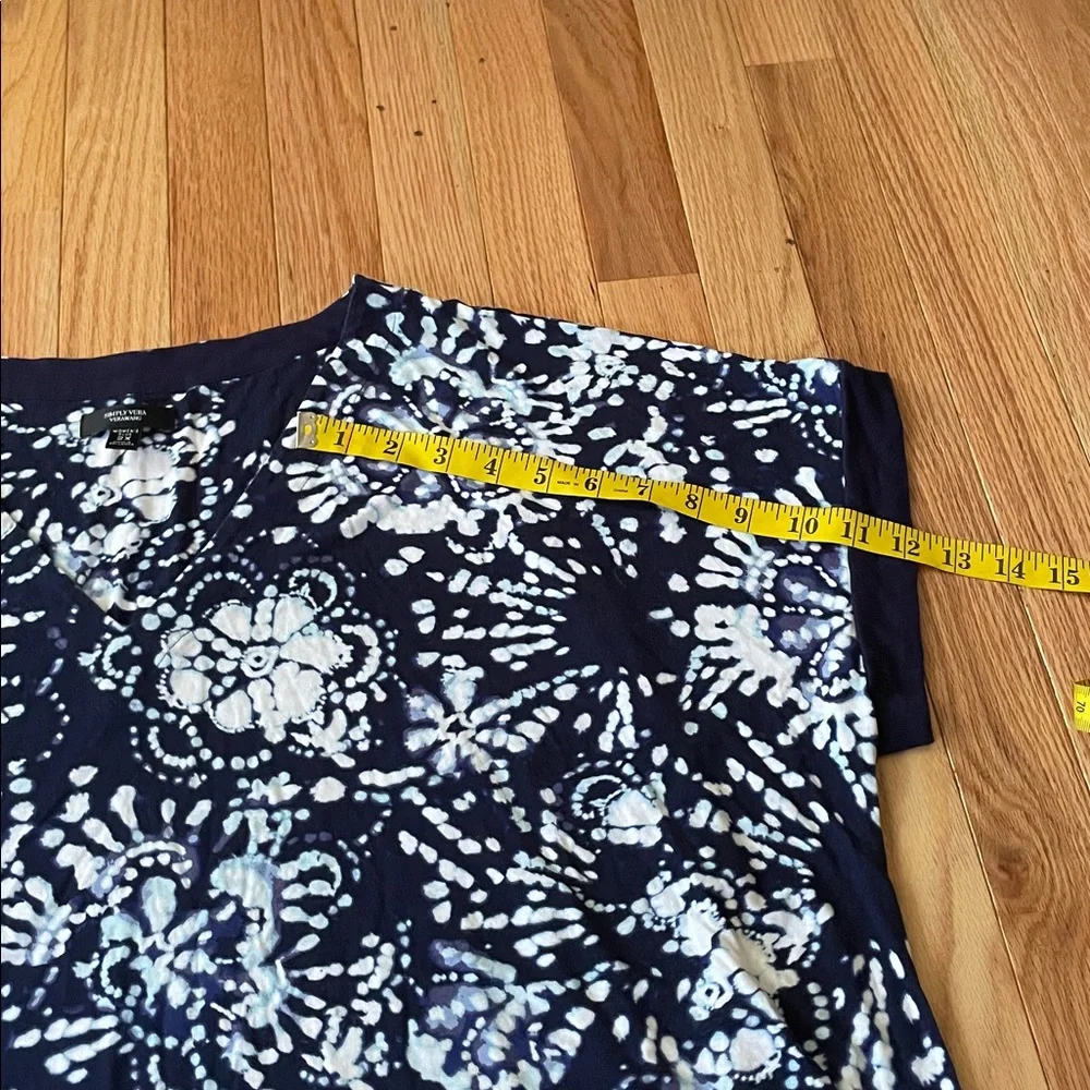 Simply Vera Vera Wang Tunic Top Womens 2X Blue White Floral Print Blouse Church - Picture 5 of 9